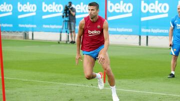 Piqu&eacute;, en un entrenamiento del Bar&ccedil;a.