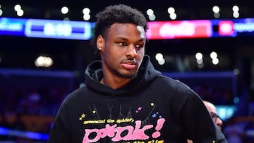 FILE PHOTO: May 6, 2023; Los Angeles, California, USA; Bronny James in attendance as the Los Angeles Lakers play against the Golden State Warriors during the second half in game three of the 2023 NBA playoffs at Crypto.com Arena. Mandatory Credit: Gary A. Vasquez-USA TODAY Sports/File Photo