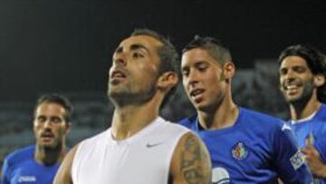 <b>GETAFE 1 - MALLORCA 0</b>. Diego Castro dedica su gol al fallecido Manolo Preciado.