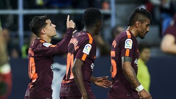 MALAGA, SPAIN - MARCH 10:  Philippe Coutinho of FC Barcelona celebrates after scoring his team&#039;s second goal during the La Liga match between Malaga and Barcelona at Estadio La Rosaleda on March 10, 2018 in Malaga, Spain.  (Photo by Aitor Alcalde/Get
