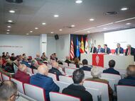 16-12-24. JUNTA DE ACCIONISTAS DEL SPORTING DE GIJÓN. IMAGEN DE LA ASAMBLEA, EN LA SALA DE PRENSA DE EL MOLINÓN.
