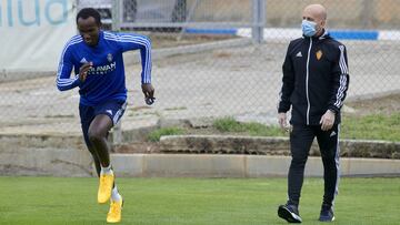 Dwamena, durante el entrenamiento de esta ma&ntilde;ana.