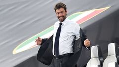 Turin (Italy).- (FILE) - Juventus&#039; president Andrea Agnelli on the stands during the Italian Serie A soccer match Juventus FC vs AS Roma at the Allianz stadium in Turin, Italy, 01 August 2020 (reissued 19 April 2021). In the early hours of 19 April 2