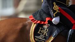A general view of Britain's Queen Elizabeth II's cypher on a horse saddle in Windsor.