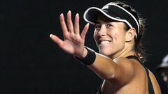 Spain's Garbine Muguruza reacts after defeating Estonia's Anett Kontaveit during the 2021 WTA Finals Tournament women's singles match in Zapopan, Mexico, November 14, 2021. (Photo by Ulises Ruiz / AFP)