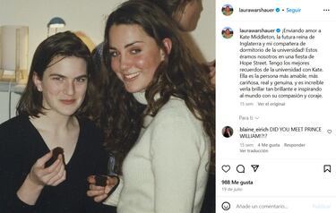 Kate Middleton, como nunca se hab¨ªa visto: su excompa?ero de piso comparte una antigua foto