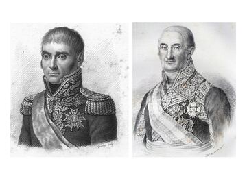 A la izquierda el General Pierre Antoine Dupont y a la derecha el General Francisco Javier Castaños, encargados en llevar a sus tropas a la victoria, aunque aquel día en Bailén gracias a la estrategia del General Castaños los franceses se rendirían.