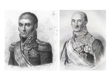 A la izquierda el General Pierre Antoine Dupont y a la derecha el General Francisco Javier Castaños, encargados en llevar a sus tropas a la victoria, aunque aquel día en Bailén gracias a la estrategia del General Castaños los franceses se rendirían.