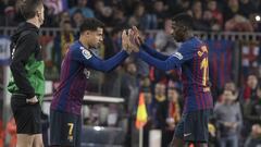 Demb&eacute;l&eacute; y Coutinho, en el partido ante el Celta.