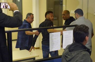 Brazilian soccer player Neymar arrives at a police station in Rio de Janeiro, Brazil, June 6, 2019.