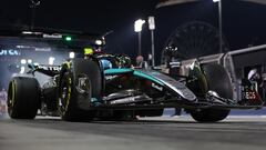 British Formula One driver George Russell of Mercedes-AMG Petronas steers his car during the pre-season testing for the 2024 Formula One season at the Bahrain International Circuit.