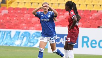 Tatiana Ariza celebrando un gol con Millonarios.