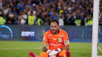 Atletico Nacional's Goalkeeper David Ospina (R) during the BetPlay Dimayor League match between Millonarios F.C and Atletico Nacional in Bogota, Colombia's El Campin Stadium April 13, 2025. (Photo by: Jorge Londono/Long Visual Press/Universal Images Group via Getty Images)