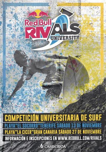 Cartel de la competición de surf entre universitarios canariones y tinerfeños.