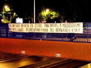 Han aparecido varias pancartas colgadas en la Capital contra la gestión de Florentino Pérez al frente del Real Madrid.