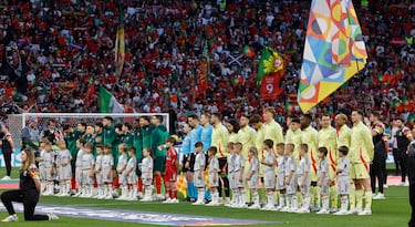 Formación de las selecciones de Portugal y España.