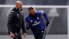 Zidane y Benzema en el entrenamiento. 