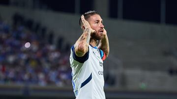Sergio Ramos celebrates his goal 0-1 of Monterrey during the 11th round match between Cruz Azul and Monterrey as part of the Liga BBVA MX, Torneo Clausura 2025 at Olimpico Universitario Stadium, on March 08, 2025 in Mexico City, Mexico.