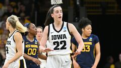 Iowa Hawkeyes guard Caitlin Clark (22) reacts.