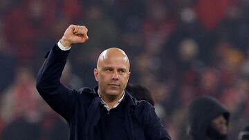 FILE PHOTO: Soccer Football - Champions League - Liverpool v Bayer Leverkusen - Anfield, Liverpool, Britain - November 5, 2024 Liverpool manager Arne Slot celebrates after the match Action Images via Reuters/Jason Cairnduff/File Photo