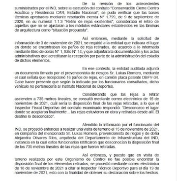 Extracto del informe de la Contraloría.