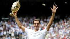 Roger Federer celebra su victoria ante Marin Cilic en la final de Wimbledon.