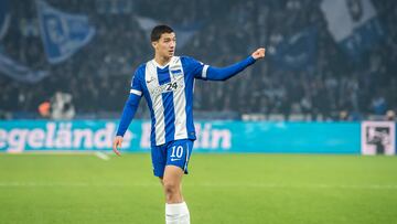 BERLIN, GERMANY - NOVEMBER 02: Ibrahim Maza of Hertha BSC reacts during the Second Bundesliga match between Hertha BSC and 1. FC Köln at Olympiastadion on November 02, 2024 in Berlin, Germany. (Photo by Luciano Lima/Getty Images)