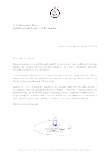 Carta remitida por Pedro Rocha a Abel Losada.