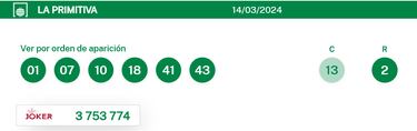 La Primitiva: comprobar los resultados del sorteo de hoy, jueves 14 de marzo