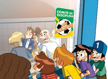 Jovens exibem cartaz de greve em frente à fonte da praça.