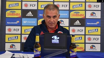 Carlos Queiroz, t&eacute;cnico de la Selecci&oacute;n Colombia, en rueda de prensa antes del partido frente a Ecuador.