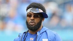 NASHVILLE, TENNESSEE - SEPTEMBER 11: Defensive end Kayvon Thibodeaux #5 of the New York Giants looks onward during warm ups against the Tennessee Titans at Nissan Stadium on September 11, 2022 in Nashville, Tennessee.   Justin Ford/Getty Images/AFP