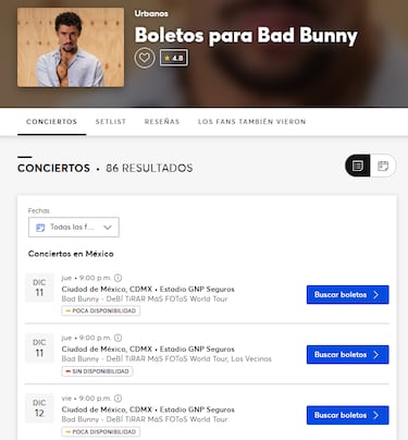 ¿Todavía quedan boletos disponibles para los conciertos de Bad Bunny?