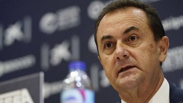 José María Muñoz, en la sala de prensa de La Rosaleda.