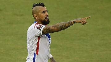 Futbol, Venezuela vs Chile.
 Clasificatorias al mundial de Catar 2020.
 El jugador de la seleccion chilena Arturo Vidal celebra su gol contra Venezuela durante el partido valido por las clasificatorias al mundial de Catar 2020 disputado en Caracas, Venezu