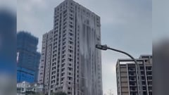 Water from a rooftop swimming pool was seen cascading down the side of a skyscraper like a waterfall after Taiwan experienced a 7.4 magnitude earthquake.
