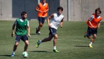 Xabi, en el entrenamiento del Real Madrid de hoy.