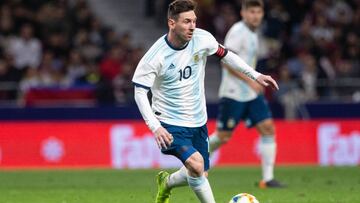 Messi, con Argentina, en el partido ante Venezuela en el Wanda Metropolitano.