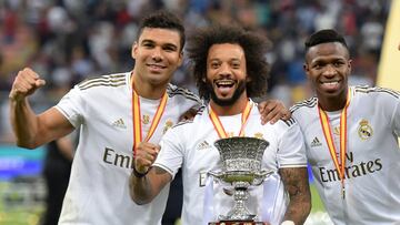 El Real Madrid campeón de la Supercopa de España. Casemiro, Marcelo y Vinicius.