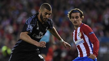 Benzema y Griezmann en el &uacute;ltimo partido de vuelta de semifinales de Champions que enfrent&oacute; a Atl&eacute;tico y Real Madrid.