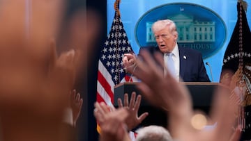 U.S. President Donald Trump takes questions as he speaks during a press conference in the James S. Brady Press Briefing Room at the White House in Washington, D.C., U.S., April 6, 2026. REUTERS/Evan Vucci
