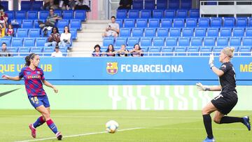 Aitana Bonmatí dispara en un partido del Barça contra el Logroño en la Primera Iberdrola.