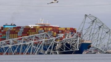 A view of the Dali cargo vessel which crashed into the Francis Scott Key Bridge causing it to collapse in Baltimore, Maryland, U.S., March 26, 2024.  REUTERS/Julia Nikhinson