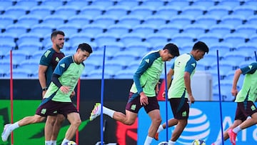 Jorge Sanchez, Edson Alvarez, Jesus Gallardo during Mexico team training session prior to International friendly match against Turkey at Kenan Memorial Stadium, on June 09, 2025 on Chapel Hill, North Carolina, United States.