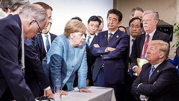 Momento viral y tenso entre la canciller alemana, Angela Merkel, y Donald Trump durante la cumbre del G7 en 2018.