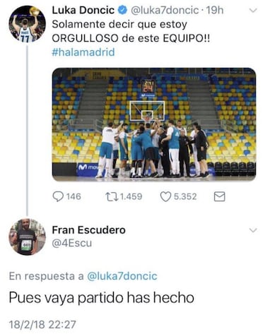 Peruga le dio 'Me gusta' a un tuit contra Doncic que luego borró