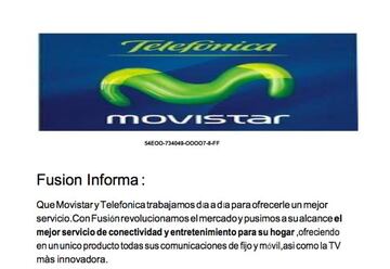 El pdf que trae el falso correo. Ya el logo mal puesto y aplastado de Movistar nos indica que algo va mal