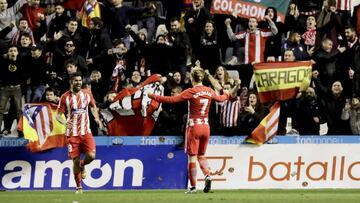 Alegr&iacute;a de Griezmann y Costa por el gol del segundo ante el Lleida en Copa. 