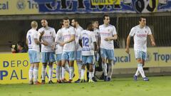 Los jugadores del Zaragoza celebran el gol del empate de &Aacute;lvaro en Las Palmas.