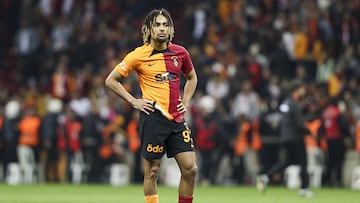 ISTANBUL, TURKIYE - APRIL 23: Sacha Boey of Galatasaray??????? gestures after the Turkish Super Lig week 31 football match between Galatasaray and VavaCars Fatih Karagumruk at Nef Stadium in Istanbul, Turkiye on April 23, 2023. (Photo by Arife Karakum/Anadolu Agency via Getty Images)